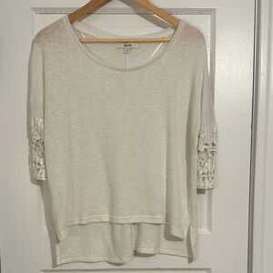Cream Knit with Lace Sleeve Top
